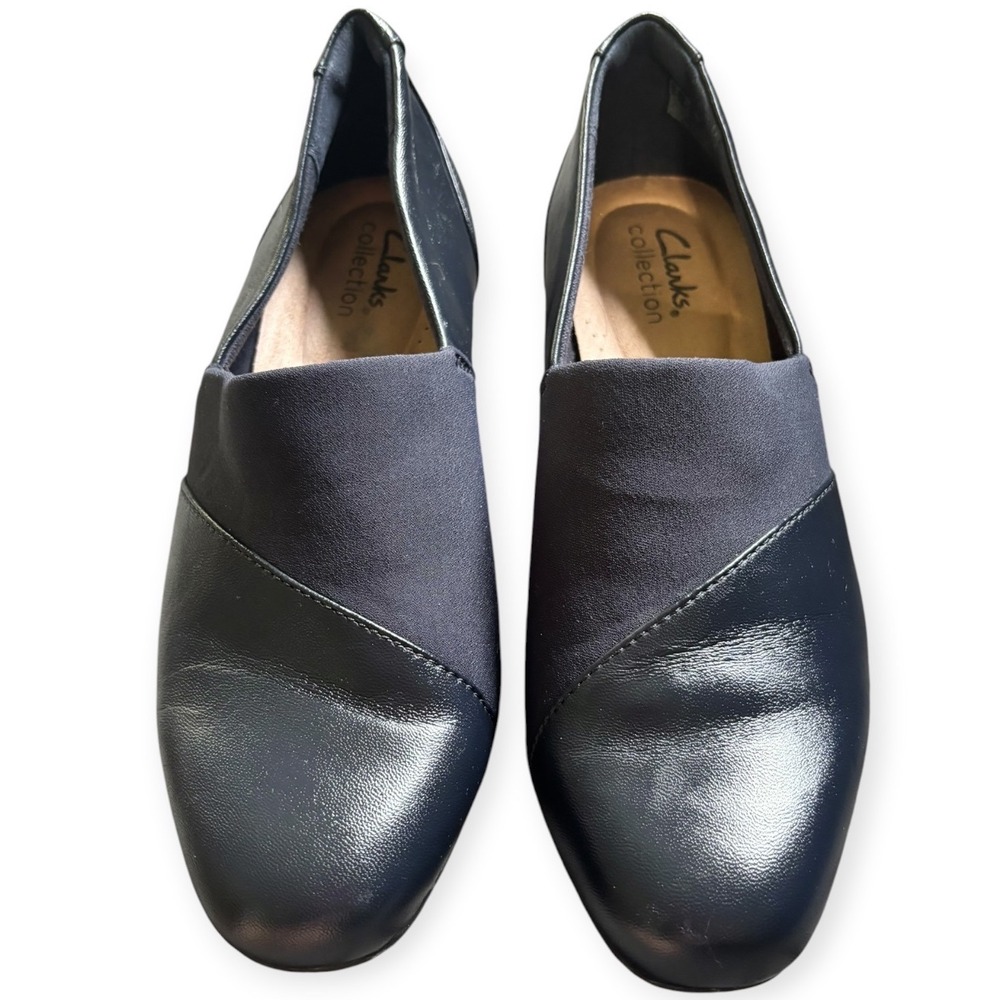 Clarks Collection Navy Blue Leather Slip On Loafers Flats Womens 6.5 M